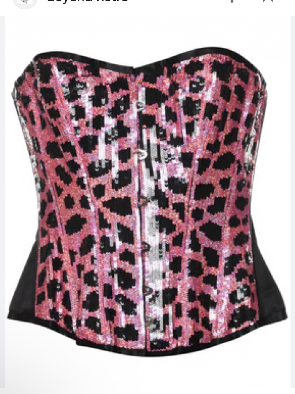 COUTURE SEQUIN OVERBUST LONG LINE CORSET Black Pink Animal Print Bustier SZ XXL